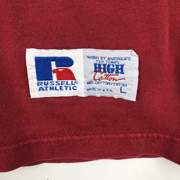 90'S Russell Mock Neck Long-Sleeve T-Shirt, Made in USA, Men's Size L (Equivalent), Vintage cotton red type Vintage Second Hand
