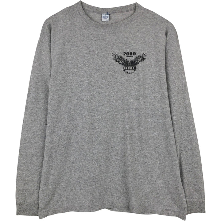 Motorcycle Long-Sleeve T-Shirt, Made in USA, Men's Size L (approx.) cotton gray type Vintage Second Hand