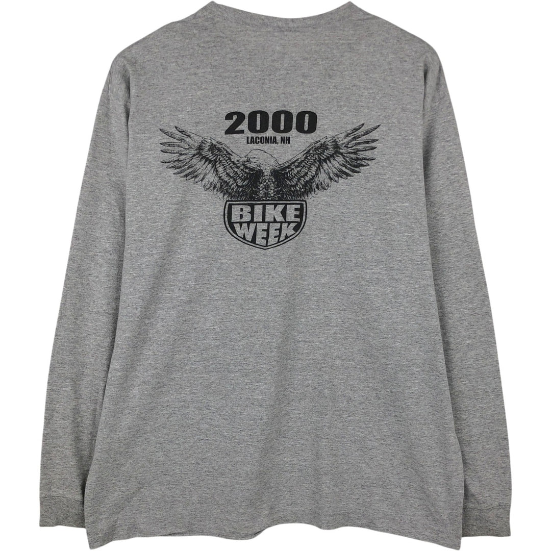 Motorcycle Long-Sleeve T-Shirt, Made in USA, Men's Size L (approx.) cotton gray type Vintage Second Hand