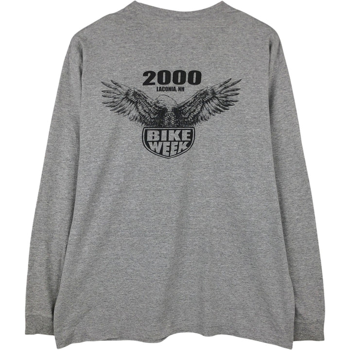Motorcycle Long-Sleeve T-Shirt, Made in USA, Men's Size L (approx.) cotton gray type Vintage Second Hand