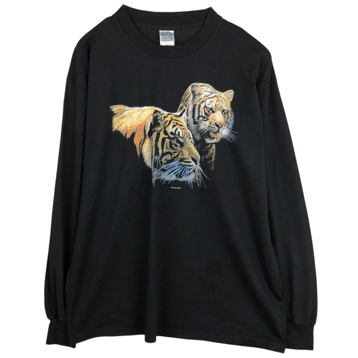Gildan Tiger Pattern Animal T-Shirt, Men's Size XL (approx.) cotton black type Vintage Second Hand