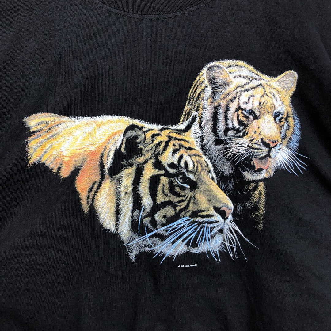 Gildan Tiger Pattern Animal T-Shirt, Men's Size XL (approx.) cotton black type Vintage Second Hand