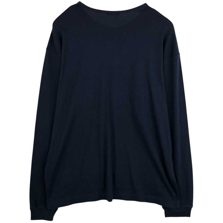 BLUE Henley Neck Long-Sleeve T-Shirt, Made in USA, Men's Size XL (approx.) cotton navy blue type Vintage Second Hand
