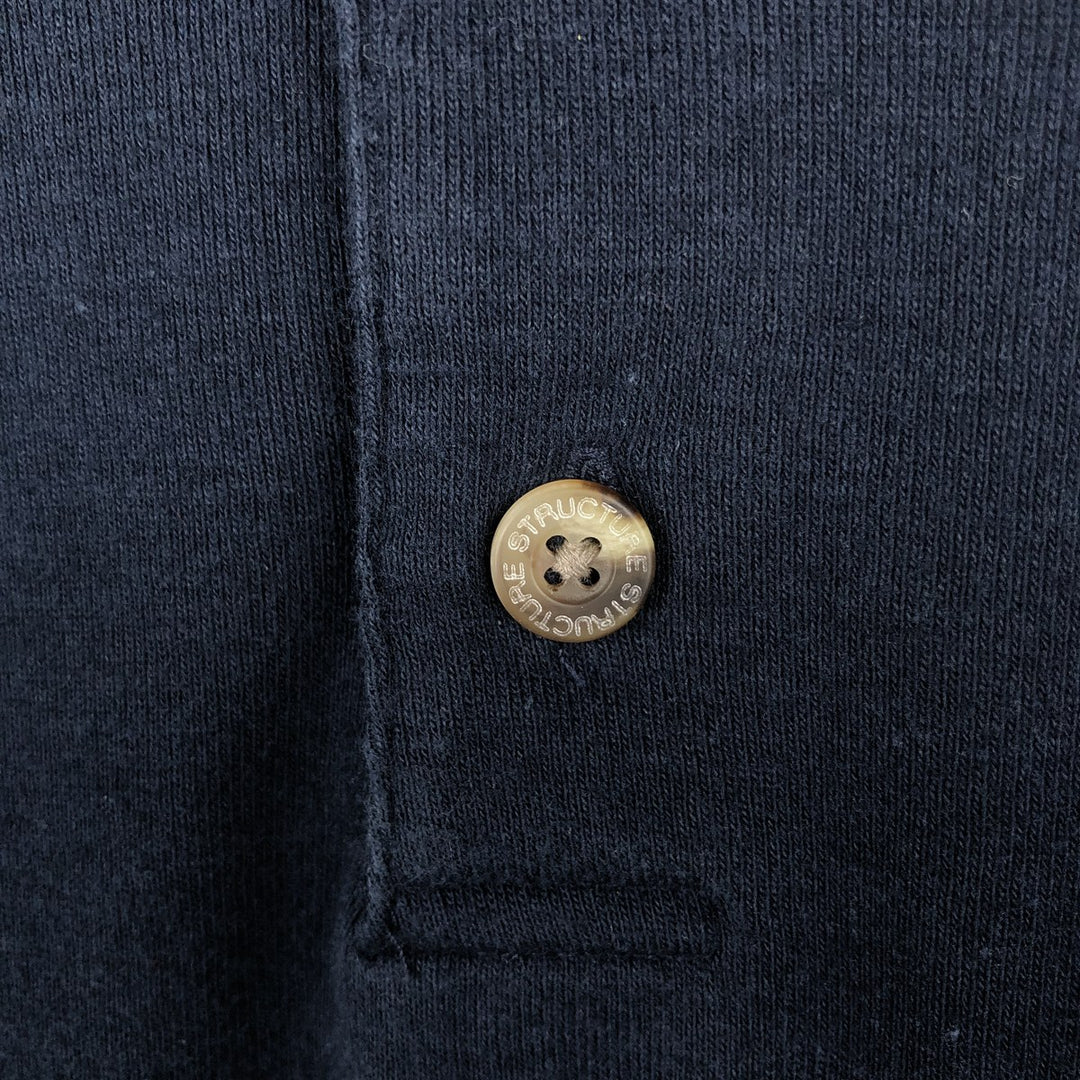BLUE Henley Neck Long-Sleeve T-Shirt, Made in USA, Men's Size XL (approx.) cotton navy blue type Vintage Second Hand