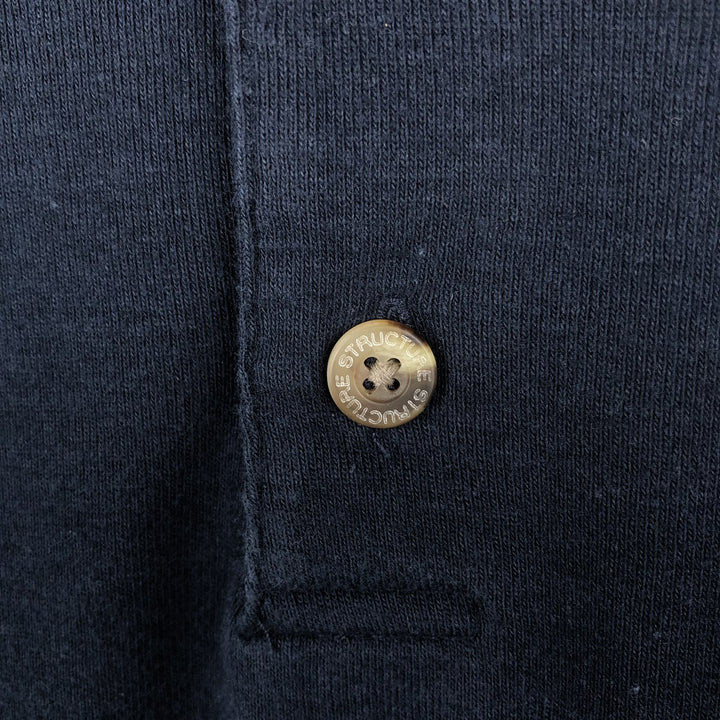 BLUE Henley Neck Long-Sleeve T-Shirt, Made in USA, Men's Size XL (approx.) cotton navy blue type Vintage Second Hand