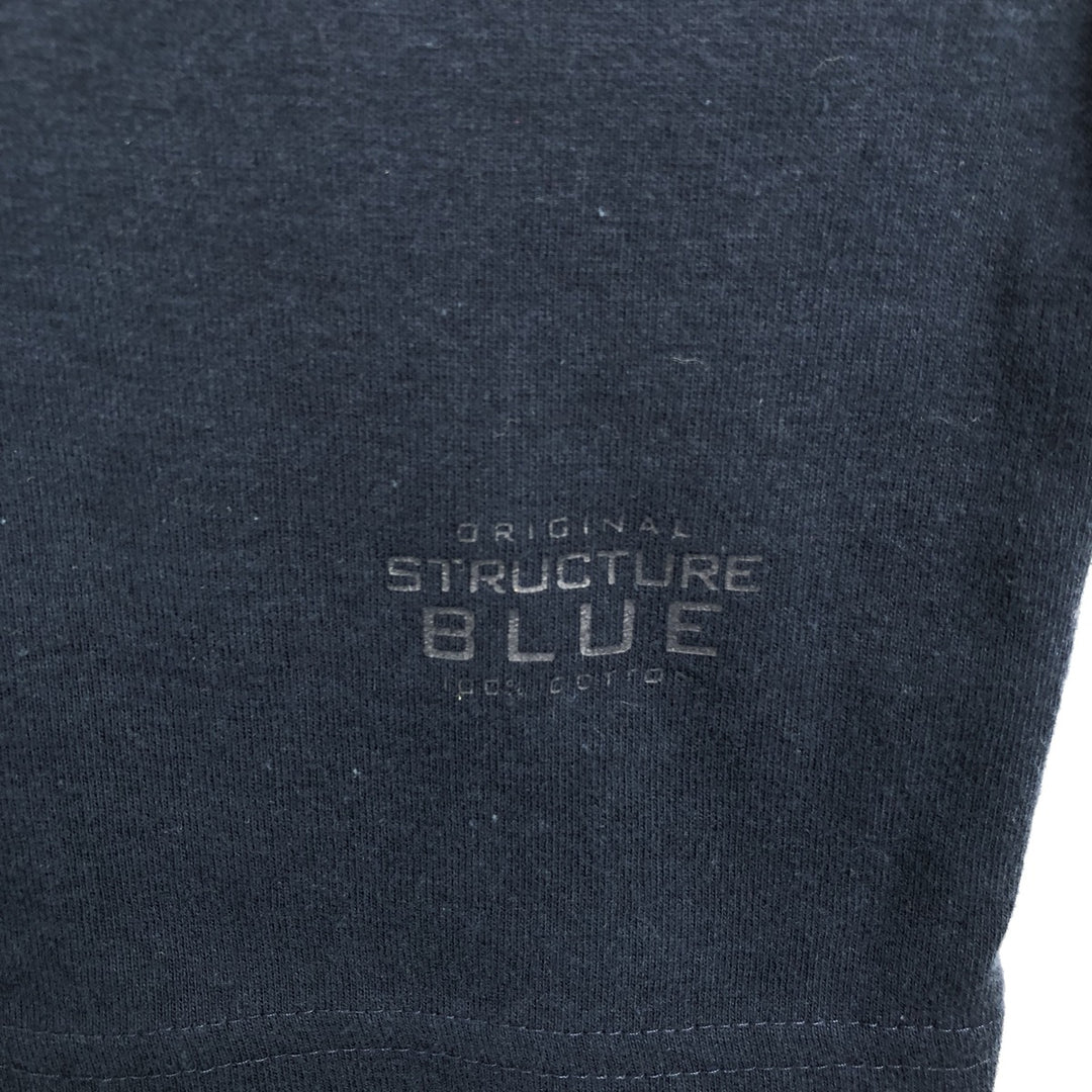 BLUE Henley Neck Long-Sleeve T-Shirt, Made in USA, Men's Size XL (approx.) cotton navy blue type Vintage Second Hand