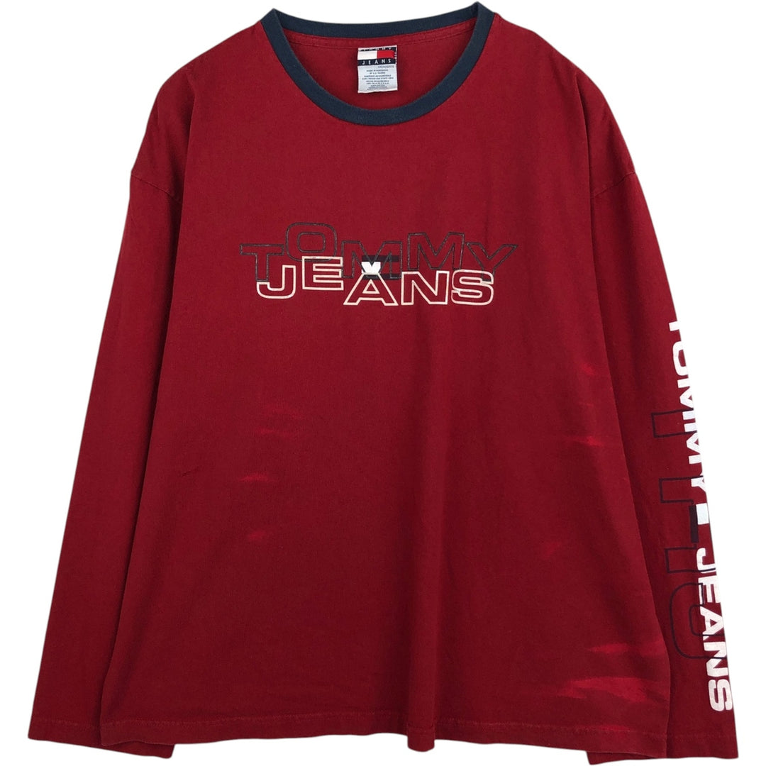 90'S Tommy Hilfiger Long-Sleeve T-Shirt (Men's XXL equivalent) cotton red type Vintage Second Hand