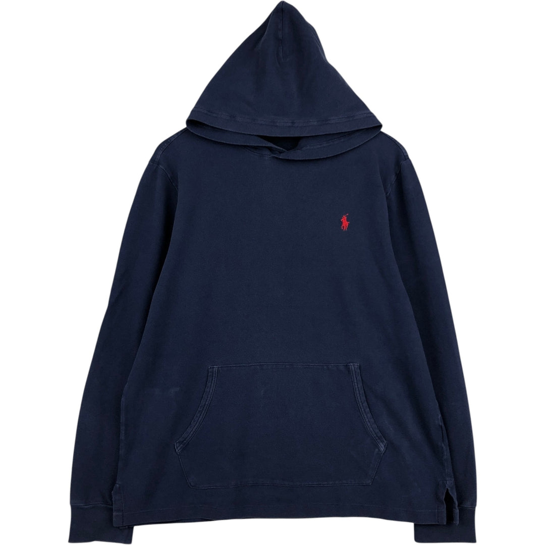 Ralph Lauren POLO RALPH LAUREN Hooded Piqué Long-Sleeve T-Shirt (Men's Size L) unclear navy blue type Vintage Second Hand