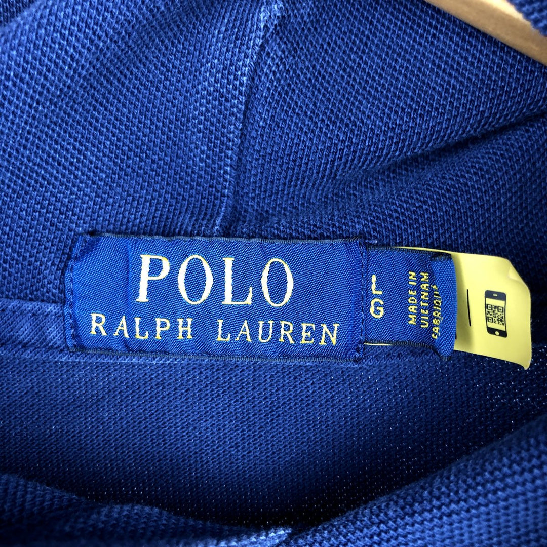 Ralph Lauren POLO RALPH LAUREN Hooded Piqué Long-Sleeve T-Shirt (Men's Size L) unclear navy blue type Vintage Second Hand