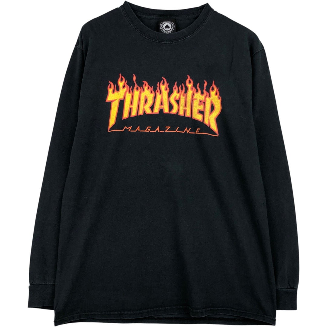 Thrasher Fire Pattern Surf Skate Long-Sleeve T-Shirt (Men's Size M) cotton black type Vintage Second Hand