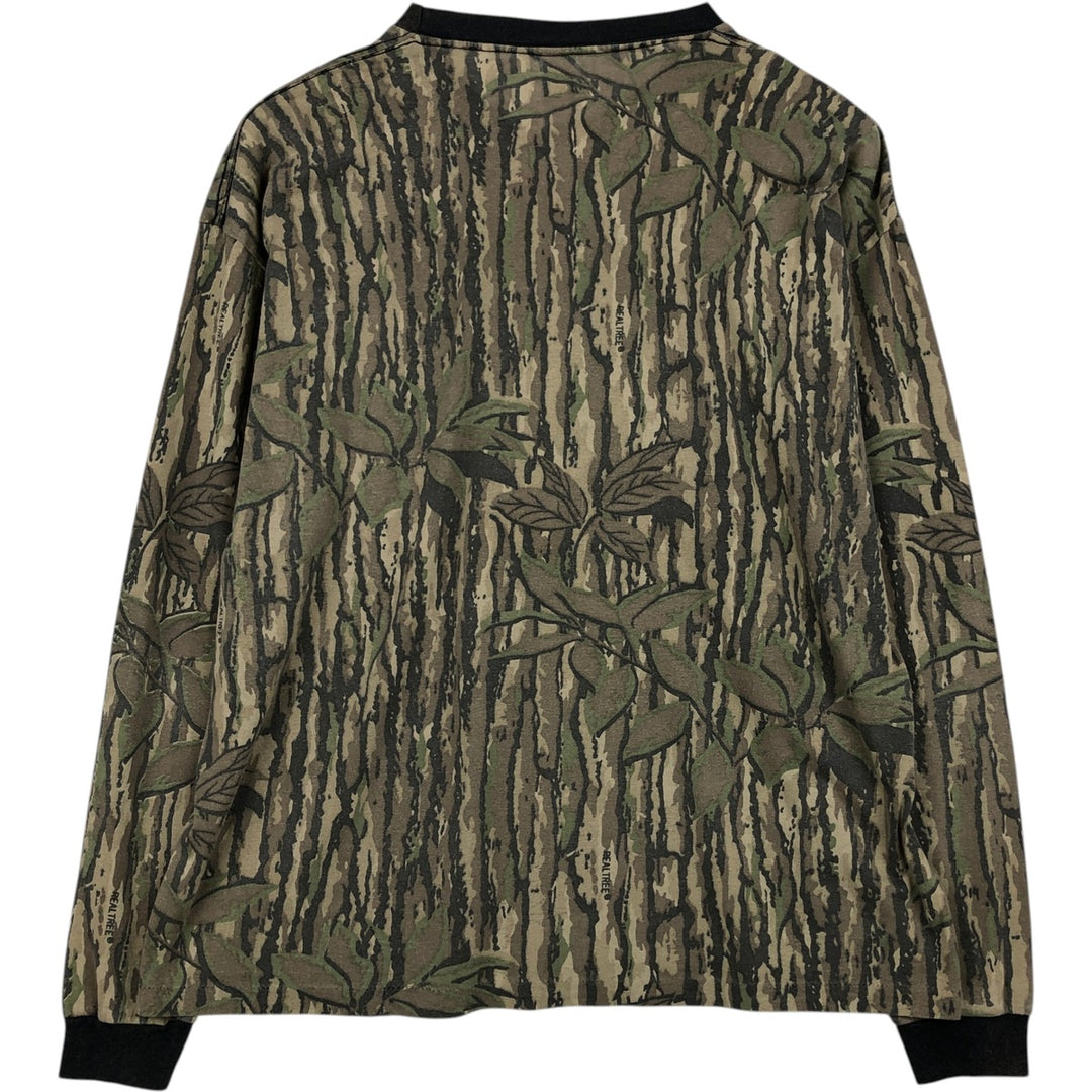 80s-90'S Camouflage Pattern Real Tree Camo Long-Sleeve T-Shirt, Made in USA, Men's XXL Equivalent, Vintage polyester Khaki type Vintage Second Hand