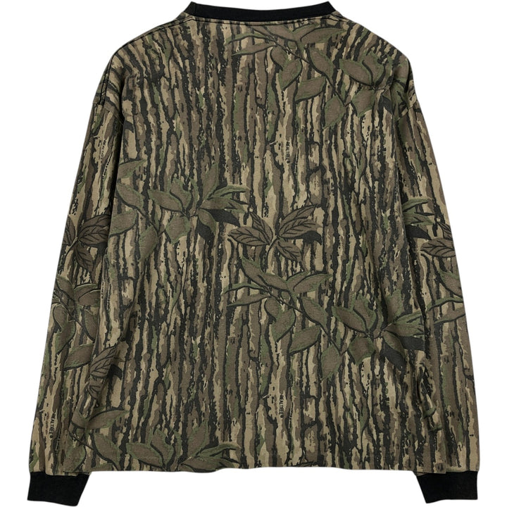80s-90'S Camouflage Pattern Real Tree Camo Long-Sleeve T-Shirt, Made in USA, Men's XXL Equivalent, Vintage polyester Khaki type Vintage Second Hand