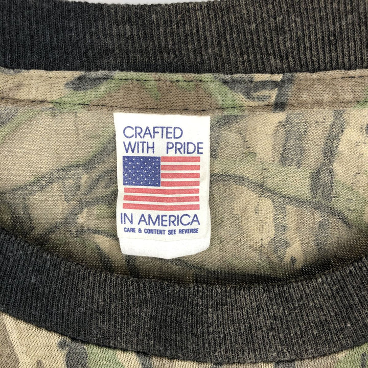 80s-90'S Camouflage Pattern Real Tree Camo Long-Sleeve T-Shirt, Made in USA, Men's XXL Equivalent, Vintage polyester Khaki type Vintage Second Hand