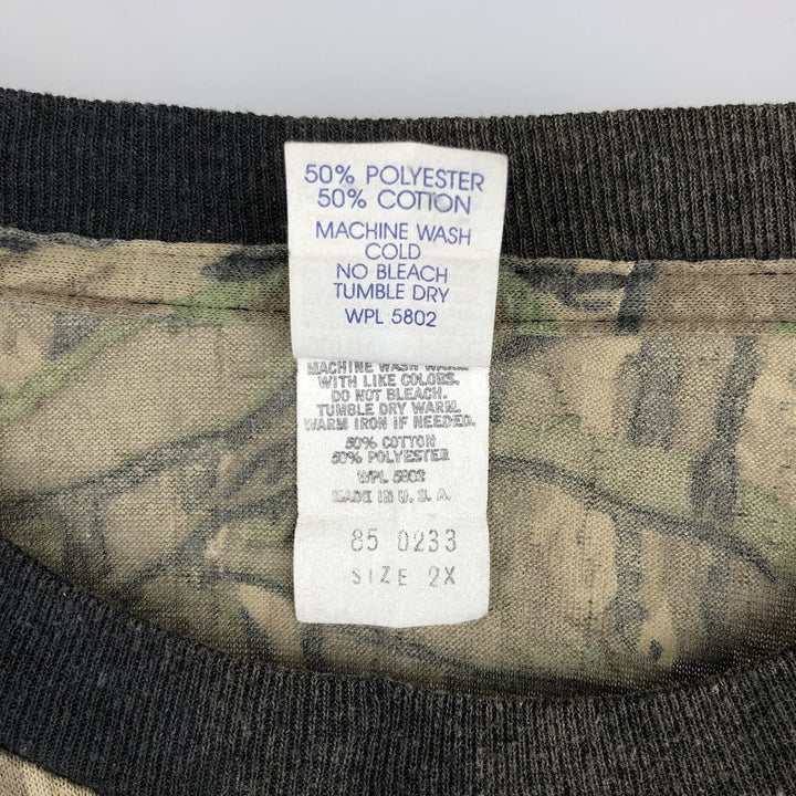 80s-90'S Camouflage Pattern Real Tree Camo Long-Sleeve T-Shirt, Made in USA, Men's XXL Equivalent, Vintage polyester Khaki type Vintage Second Hand