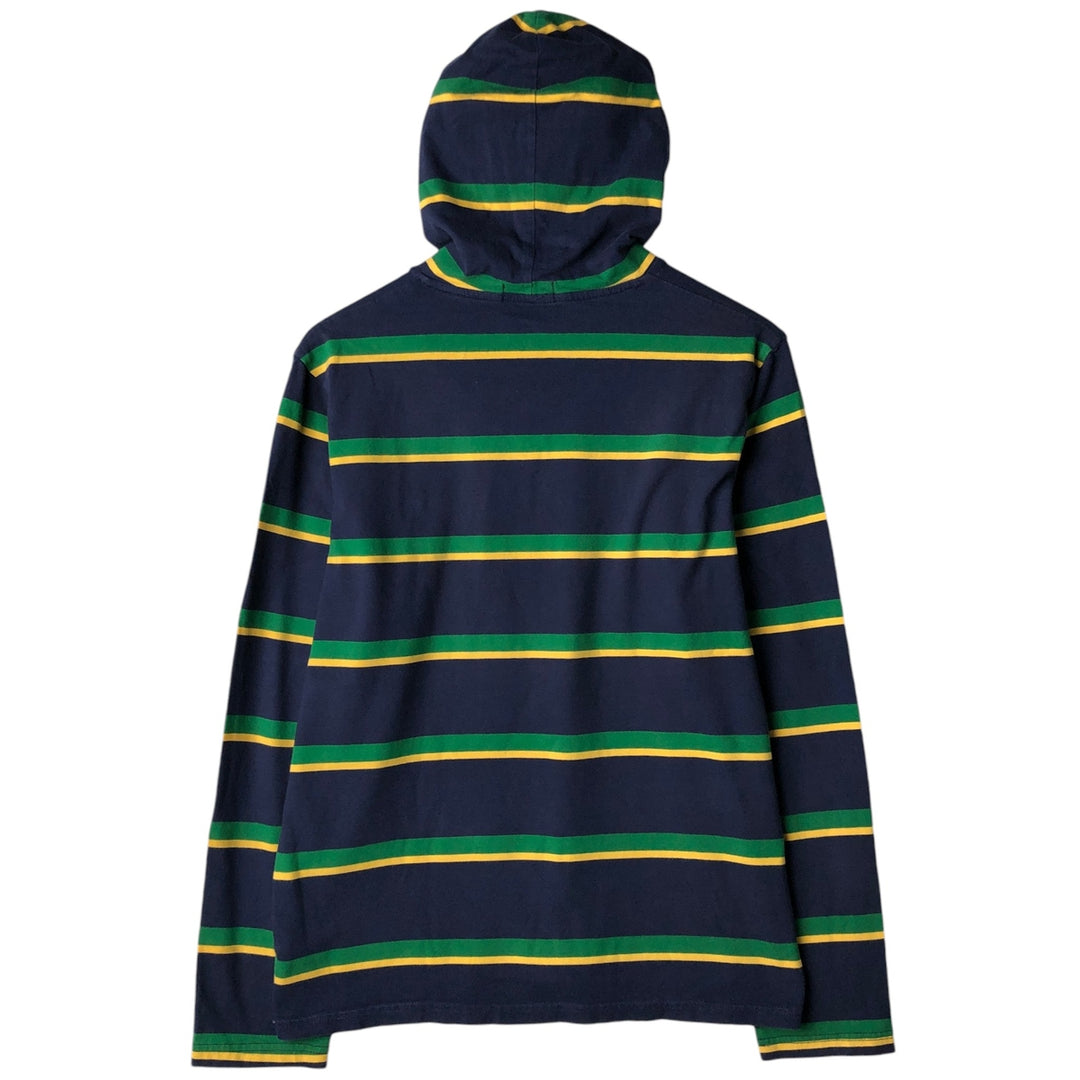 Ralph Lauren POLO RALPH LAUREN Multi-stripe Hooded Long-Sleeve T-Shirt (Men's Size M) cotton navy blue type Vintage Second Hand