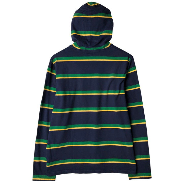 Ralph Lauren POLO RALPH LAUREN Multi-stripe Hooded Long-Sleeve T-Shirt (Men's Size M) cotton navy blue type Vintage Second Hand
