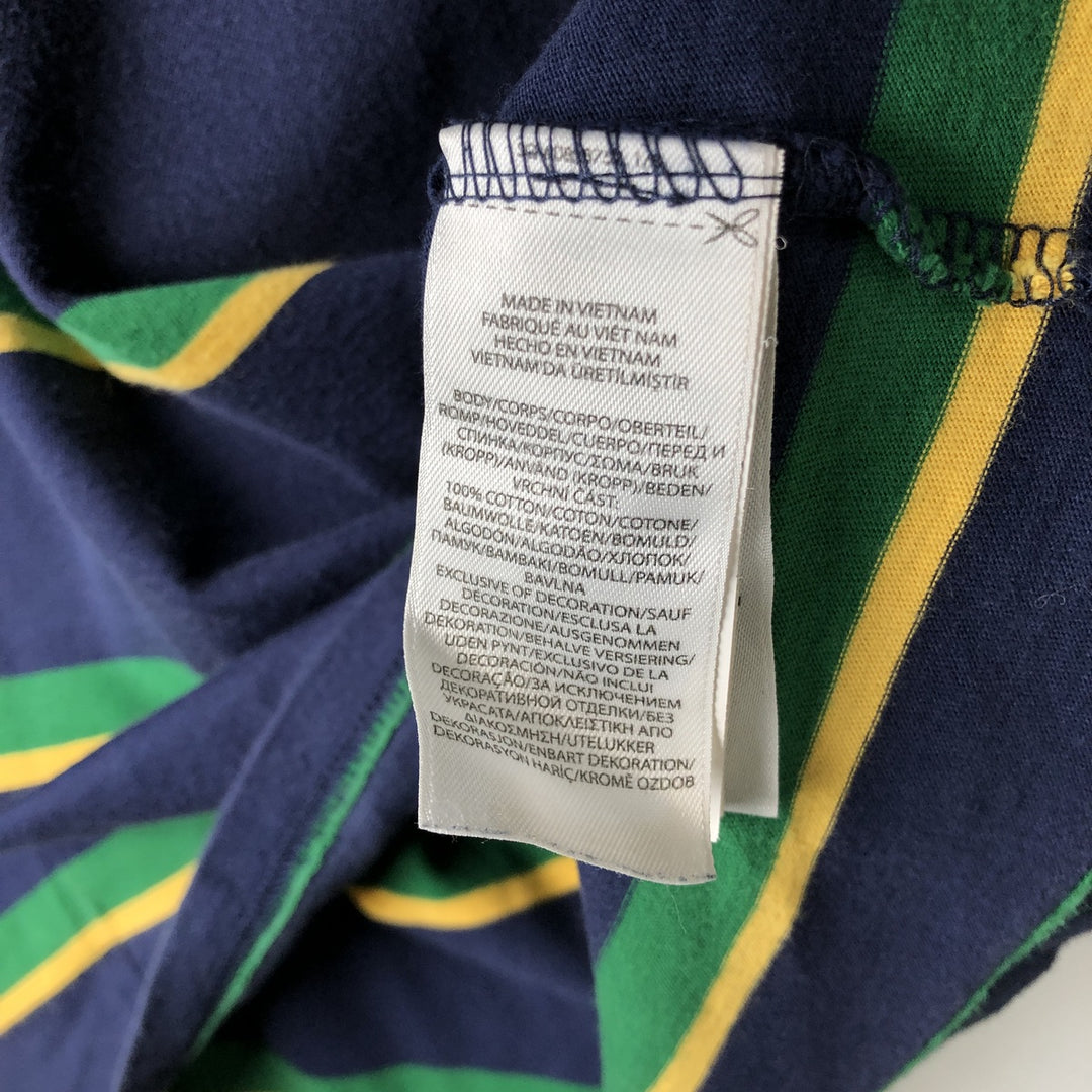 Ralph Lauren POLO RALPH LAUREN Multi-stripe Hooded Long-Sleeve T-Shirt (Men's Size M) cotton navy blue type Vintage Second Hand