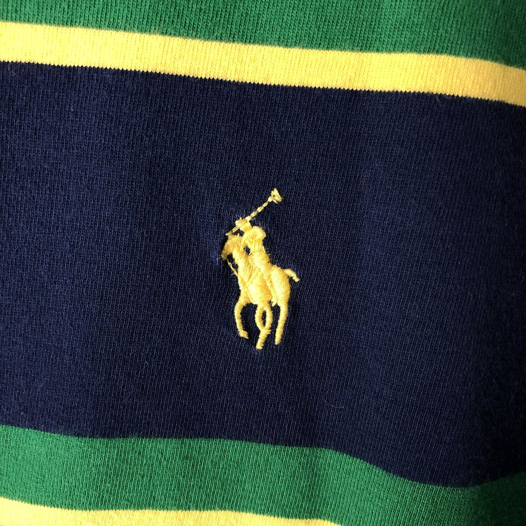 Ralph Lauren POLO RALPH LAUREN Multi-stripe Hooded Long-Sleeve T-Shirt (Men's Size M) cotton navy blue type Vintage Second Hand