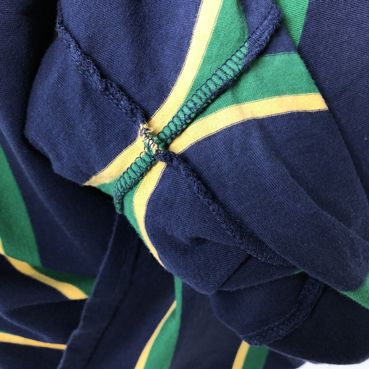 Ralph Lauren POLO RALPH LAUREN Multi-stripe Hooded Long-Sleeve T-Shirt (Men's Size M) cotton navy blue type Vintage Second Hand