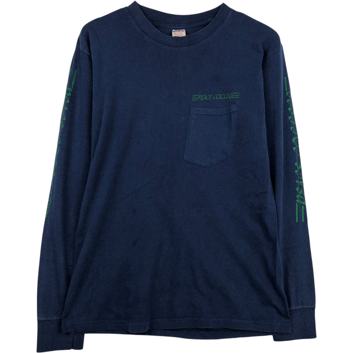 80s-90'S Collegiate Pacific Long-Sleeve T-Shirt, Made in USA, Men's Size M (Equivalent), Vintage cotton navy blue type Vintage Second Hand