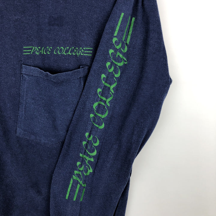 80s-90'S Collegiate Pacific Long-Sleeve T-Shirt, Made in USA, Men's Size M (Equivalent), Vintage cotton navy blue type Vintage Second Hand