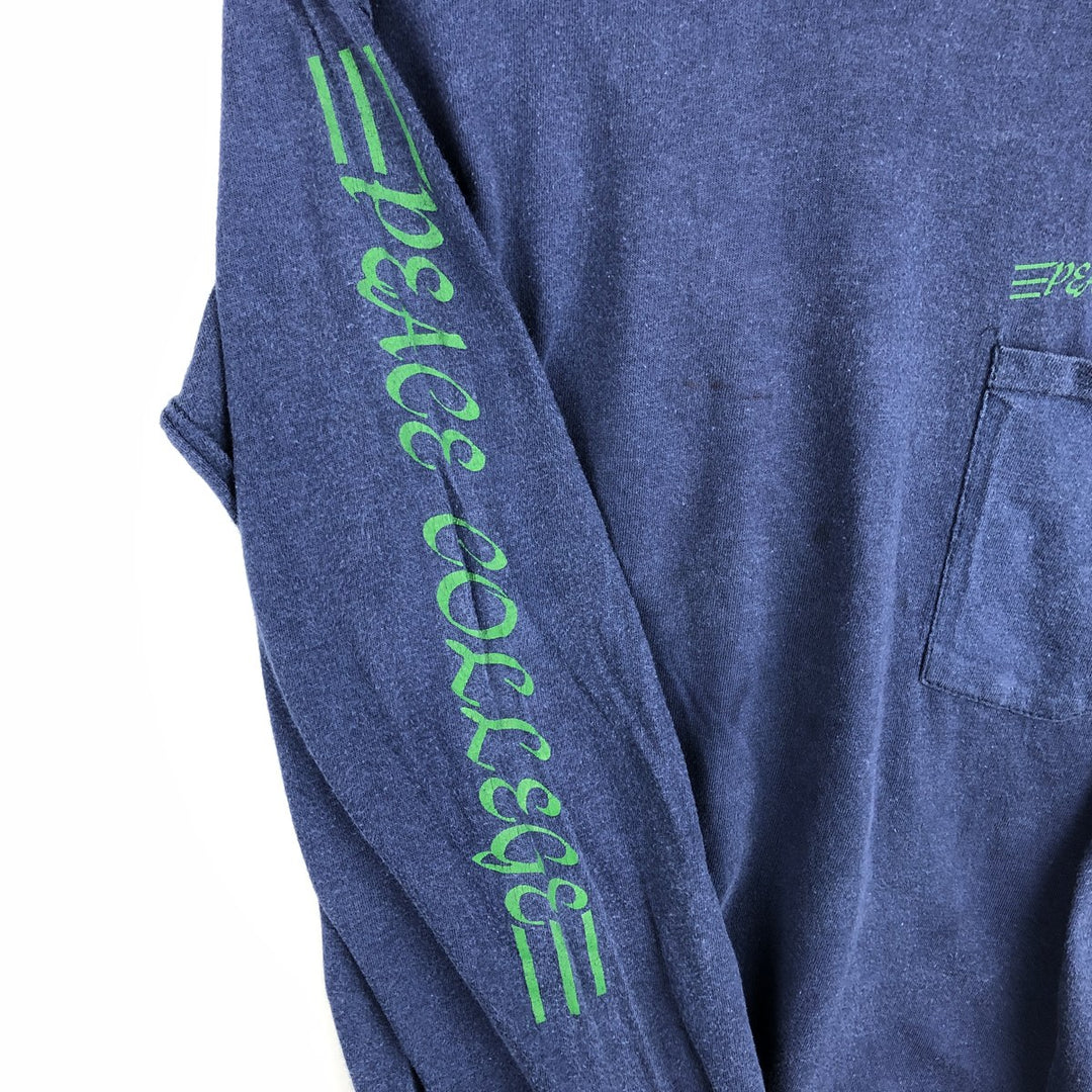 80s-90'S Collegiate Pacific Long-Sleeve T-Shirt, Made in USA, Men's Size M (Equivalent), Vintage cotton navy blue type Vintage Second Hand