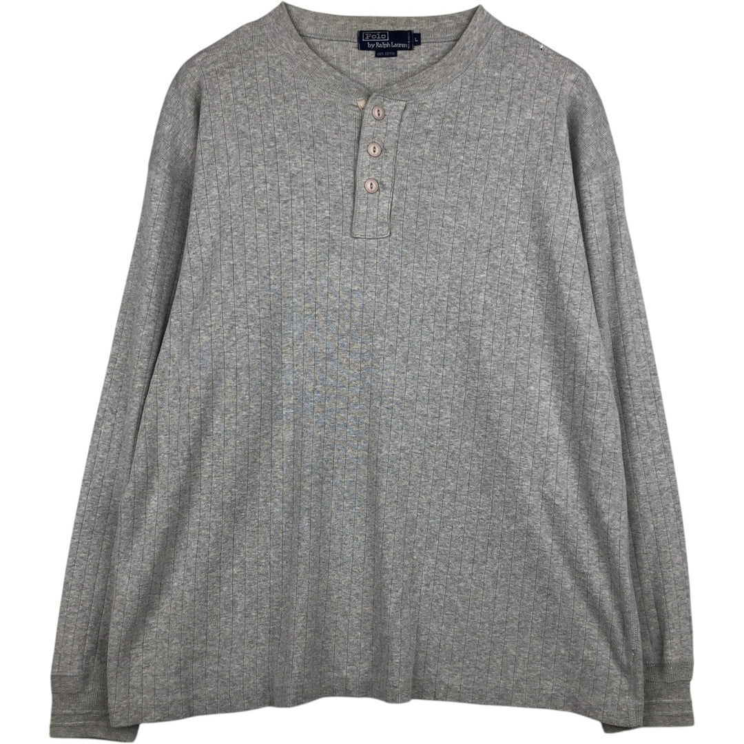 Ralph Lauren POLO by Ralph Lauren Long-Sleeve T-Shirt, Men's Size L (equivalent), Henley Neck cotton gray type Vintage Second Hand
