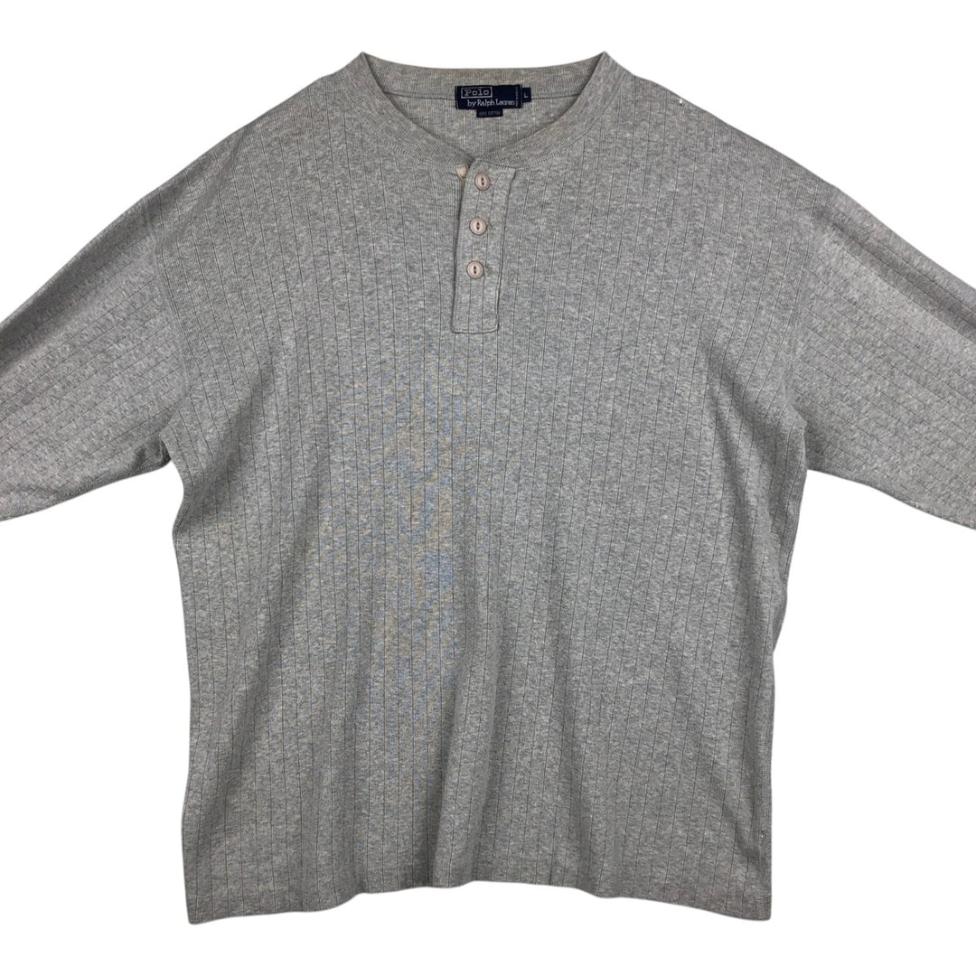 Ralph Lauren POLO by Ralph Lauren Long-Sleeve T-Shirt, Men's Size L (equivalent), Henley Neck cotton gray type Vintage Second Hand