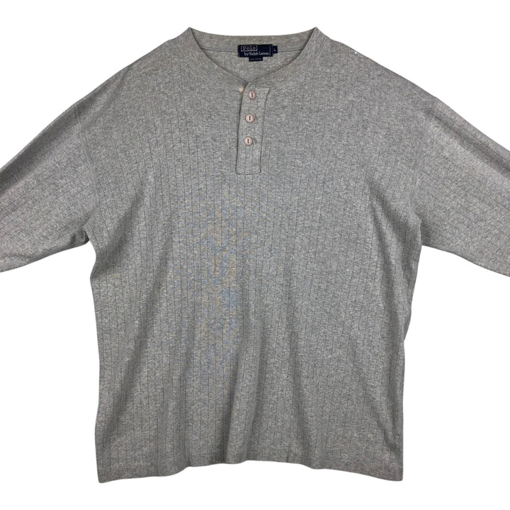 Ralph Lauren POLO by Ralph Lauren Long-Sleeve T-Shirt, Men's Size L (equivalent), Henley Neck cotton gray type Vintage Second Hand