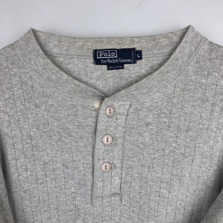 Ralph Lauren POLO by Ralph Lauren Long-Sleeve T-Shirt, Men's Size L (equivalent), Henley Neck cotton gray type Vintage Second Hand