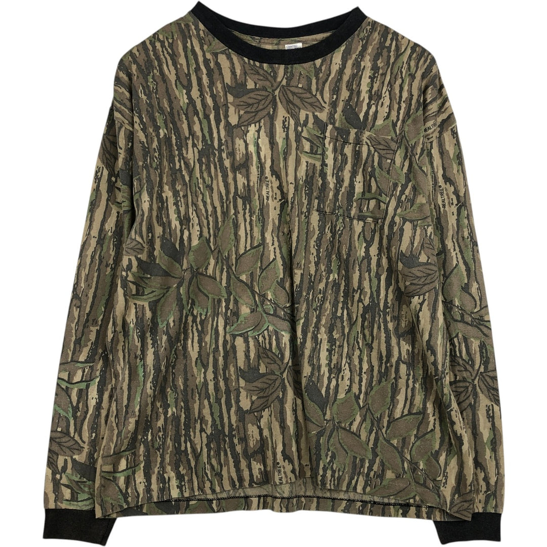 80s-90'S Camouflage Pattern Real Tree Camo Long-Sleeve T-Shirt, Made in USA, Men's XXL Equivalent, Vintage cotton Khaki type Vintage Second Hand