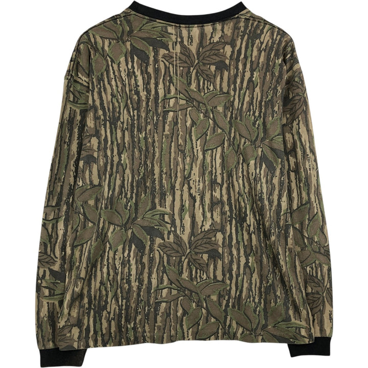 80s-90'S Camouflage Pattern Real Tree Camo Long-Sleeve T-Shirt, Made in USA, Men's XXL Equivalent, Vintage cotton Khaki type Vintage Second Hand