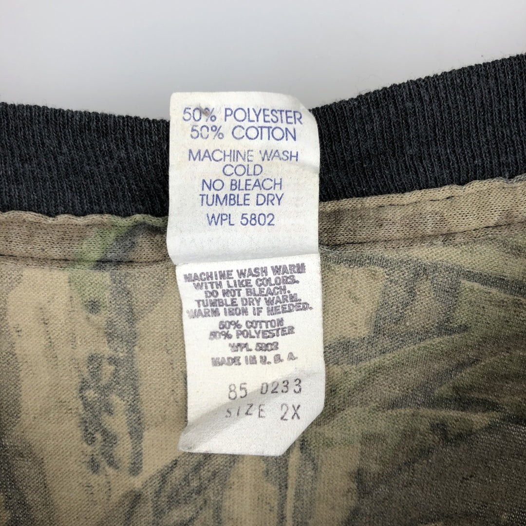 80s-90'S Camouflage Pattern Real Tree Camo Long-Sleeve T-Shirt, Made in USA, Men's XXL Equivalent, Vintage cotton Khaki type Vintage Second Hand