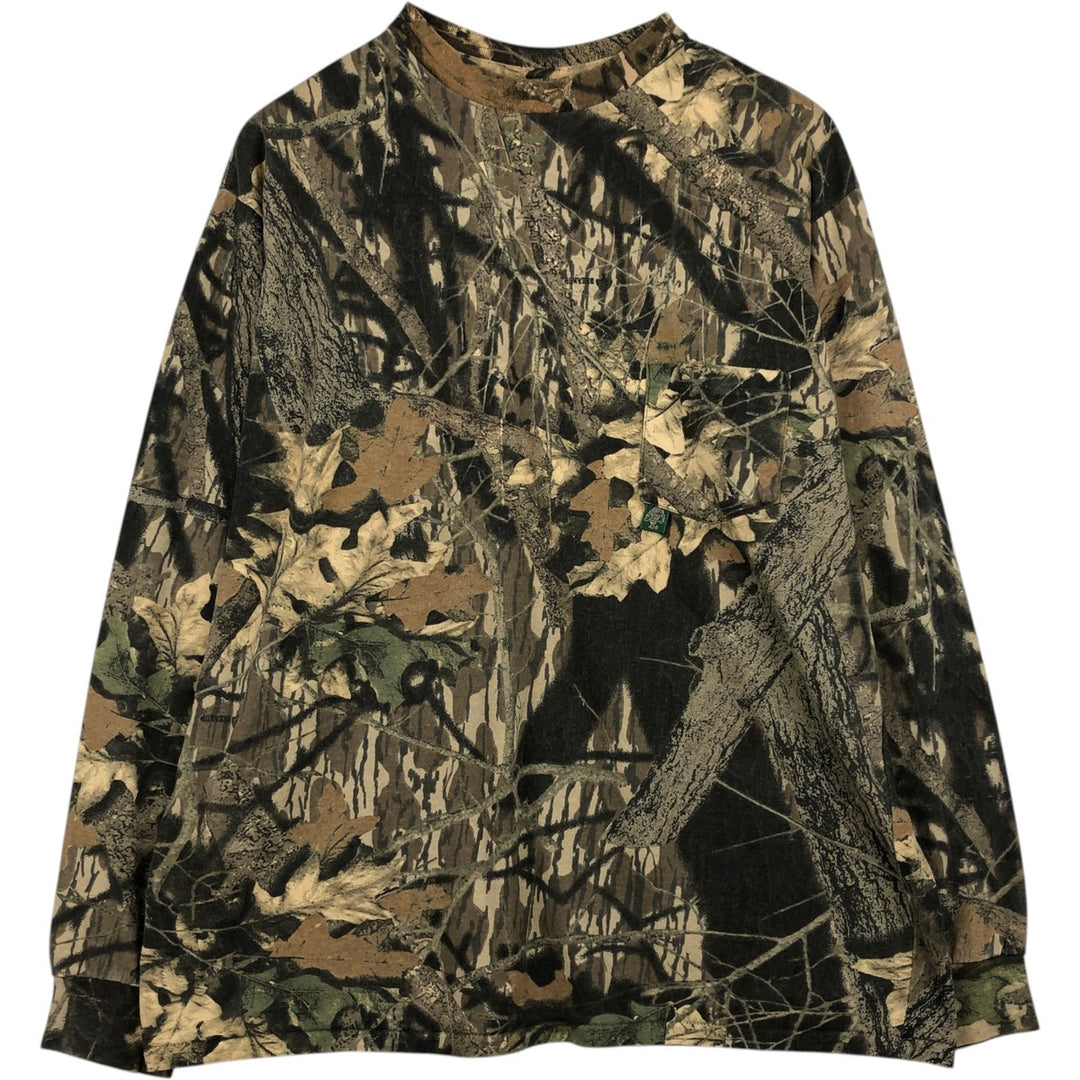 80'S Mossy Oak Real Tree Camo Long-Sleeve T-Shirt, Made in USA, Men's XL (approx.) Vintage cotton Khaki type Vintage Second Hand