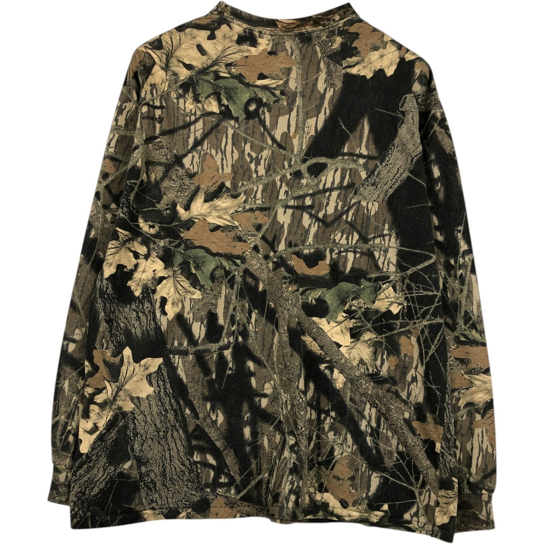 80'S Mossy Oak Real Tree Camo Long-Sleeve T-Shirt, Made in USA, Men's XL (approx.) Vintage cotton Khaki type Vintage Second Hand
