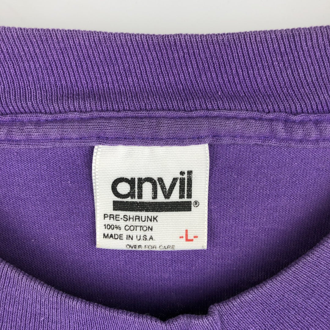 90'S Anvil Long Sleeve T-Shirt, Made in USA, Men's L Size, Vintage cotton purple type Vintage Second Hand