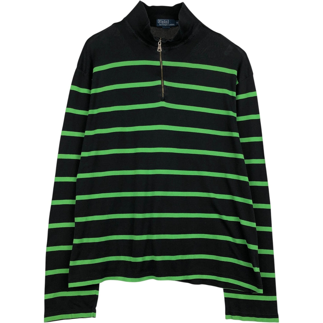 Ralph Lauren POLO by Ralph Lauren Border Pattern Half-Zip Long-Sleeve T-Shirt (Men's XXL equivalent) cotton black type Vintage Second Hand