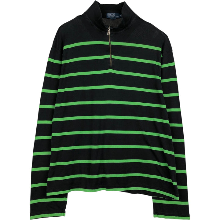 Ralph Lauren POLO by Ralph Lauren Border Pattern Half-Zip Long-Sleeve T-Shirt (Men's XXL equivalent) cotton black type Vintage Second Hand