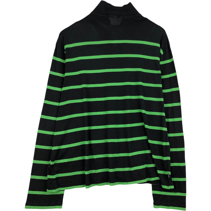 Ralph Lauren POLO by Ralph Lauren Border Pattern Half-Zip Long-Sleeve T-Shirt (Men's XXL equivalent) cotton black type Vintage Second Hand