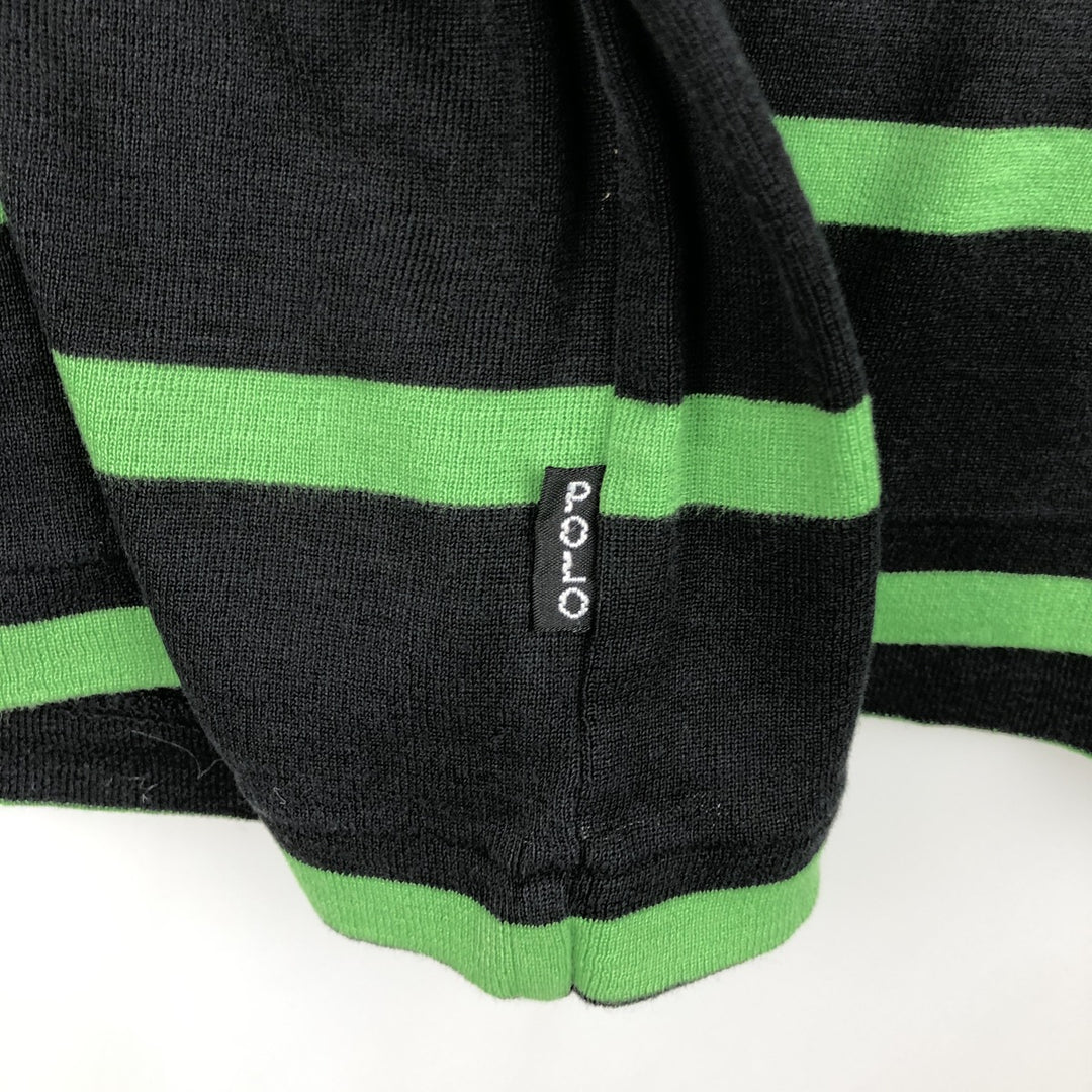 Ralph Lauren POLO by Ralph Lauren Border Pattern Half-Zip Long-Sleeve T-Shirt (Men's XXL equivalent) cotton black type Vintage Second Hand