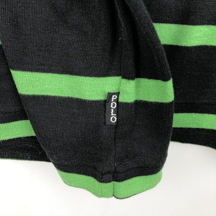 Ralph Lauren POLO by Ralph Lauren Border Pattern Half-Zip Long-Sleeve T-Shirt (Men's XXL equivalent) cotton black type Vintage Second Hand