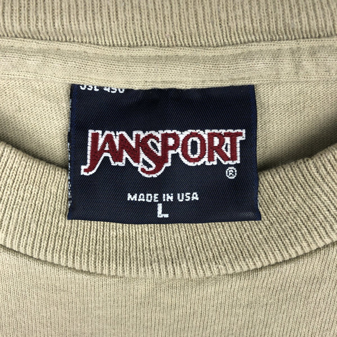90'S Jansport Bear Pattern Long-Sleeve T-Shirt, Made in USA, Men's Size L (Equivalent), Vintage cotton Beige type Vintage Second Hand