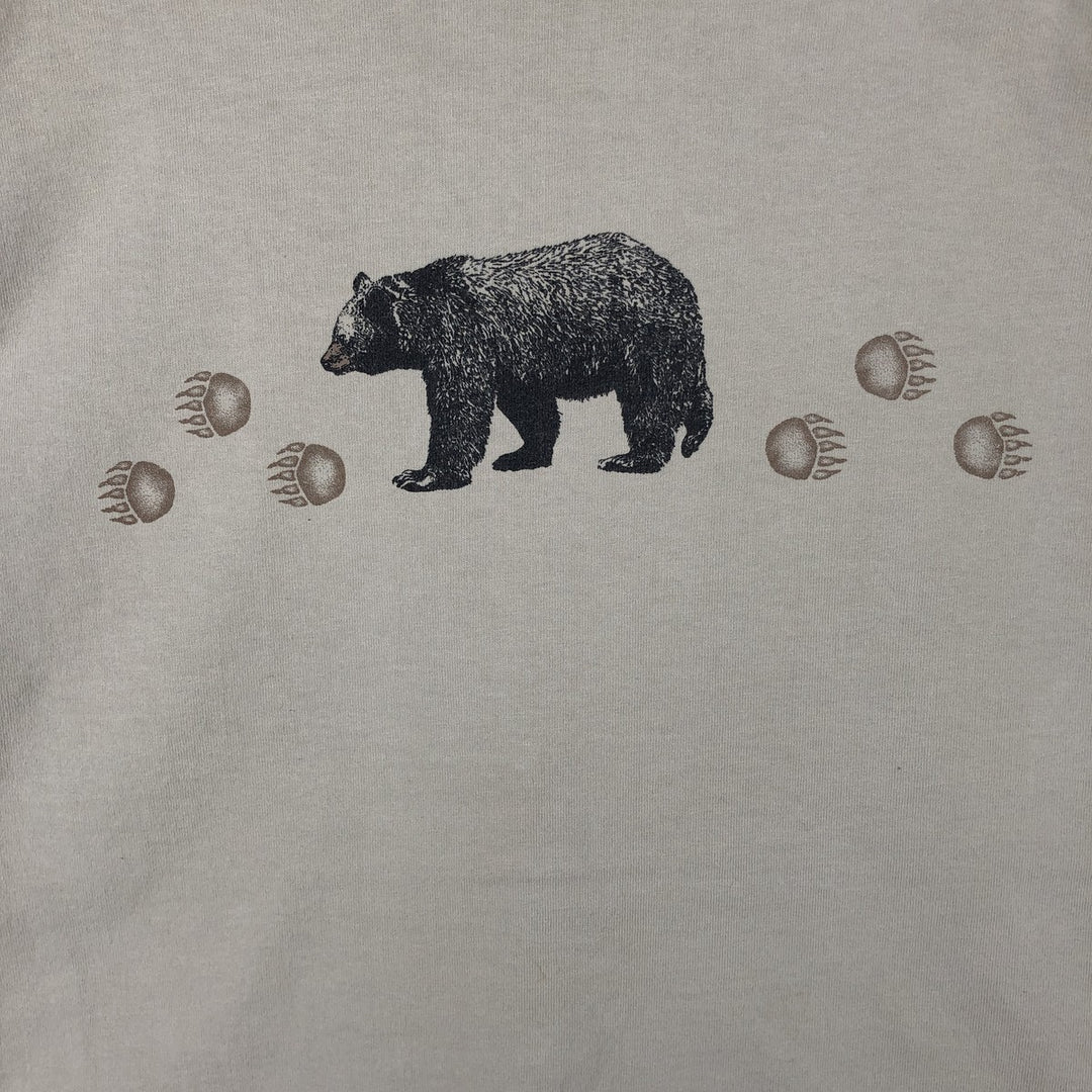 90'S Jansport Bear Pattern Long-Sleeve T-Shirt, Made in USA, Men's Size L (Equivalent), Vintage cotton Beige type Vintage Second Hand
