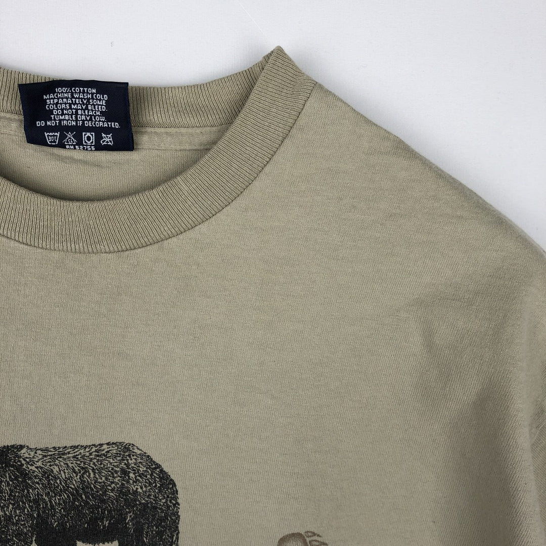 90'S Jansport Bear Pattern Long-Sleeve T-Shirt, Made in USA, Men's Size L (Equivalent), Vintage cotton Beige type Vintage Second Hand