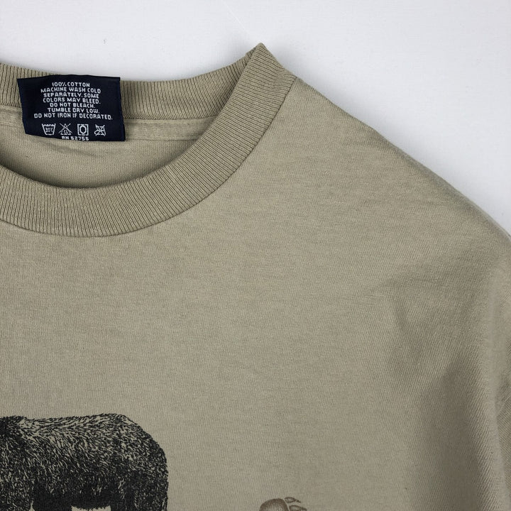 90'S Jansport Bear Pattern Long-Sleeve T-Shirt, Made in USA, Men's Size L (Equivalent), Vintage cotton Beige type Vintage Second Hand