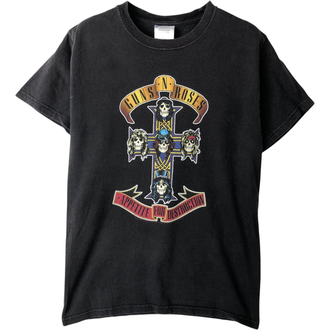 Hanes Guns N' Roses Skull Pattern Band T-Shirt (Men's Size S) cotton black type Vintage Second Hand