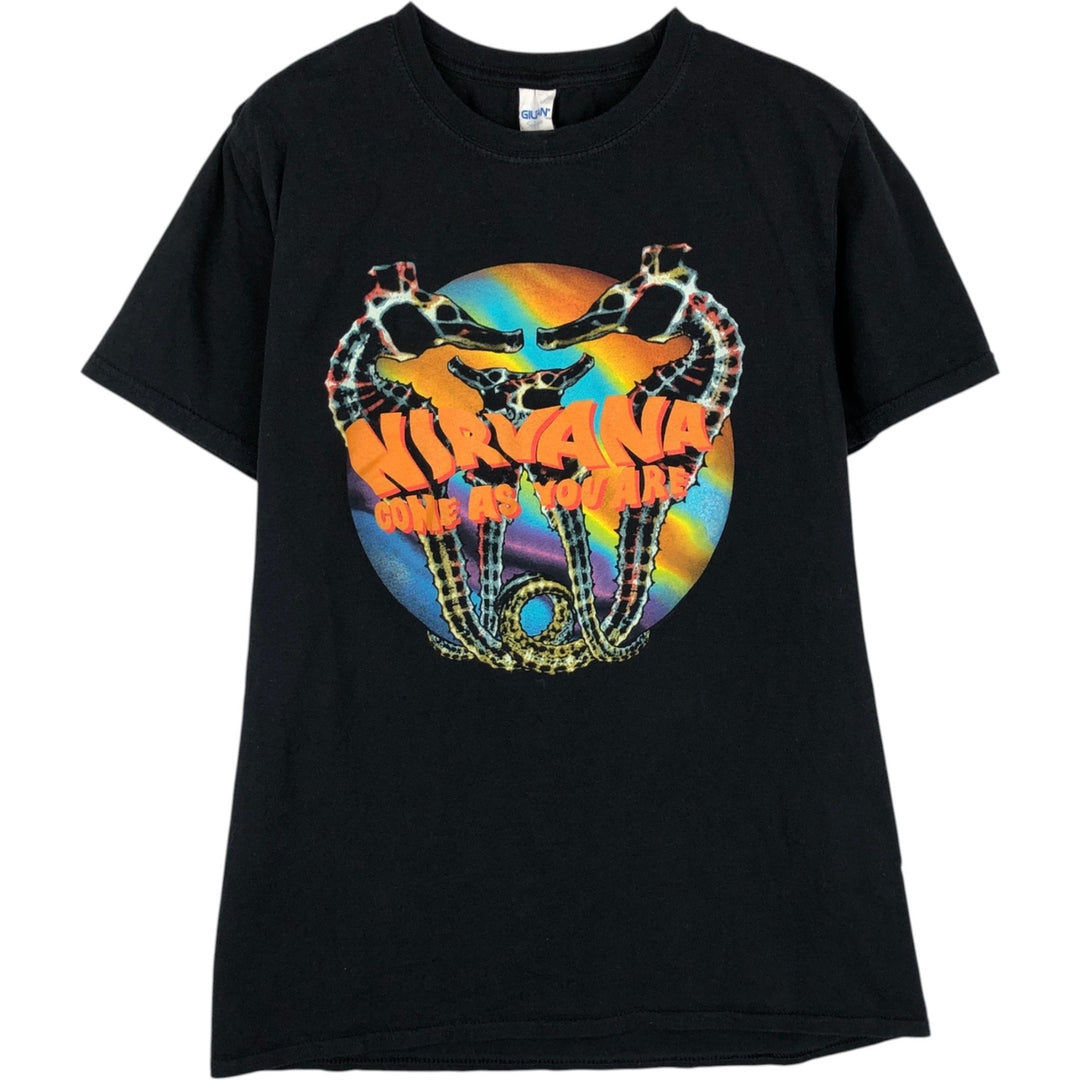 Gildan GILDAN NIRVANA Nirvana Band T-shirt Band T Men's M size cotton black type Vintage Second Hand