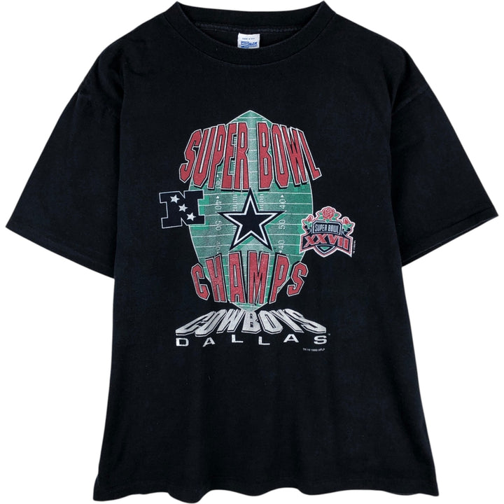 90'S SALEM 27th Super Bowl NFL Dallas Cowboys Sports Print T-Shirt, Made in USA, Men's XL equivalent, Vintage cotton black type Vintage Second Hand