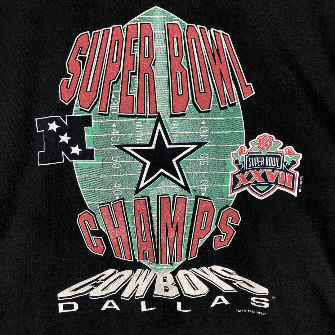 90'S SALEM 27th Super Bowl NFL Dallas Cowboys Sports Print T-Shirt, Made in USA, Men's XL equivalent, Vintage cotton black type Vintage Second Hand