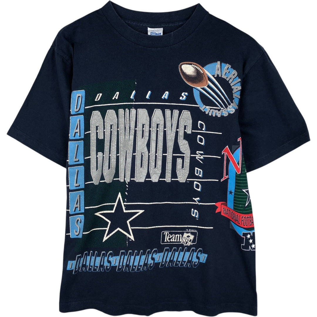 90'S SALEM NFL Dallas Cowboys Large Print Sports T-Shirt, Made in USA, Men's Size L (Equivalent), Vintage cotton navy blue type Vintage Second Hand